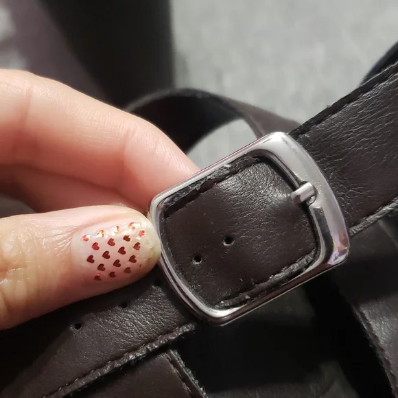 Y2K Early 2000's Callisto Strappy Chocolate Brown Faux Leather Wedge Heels - Picture 9 of 17